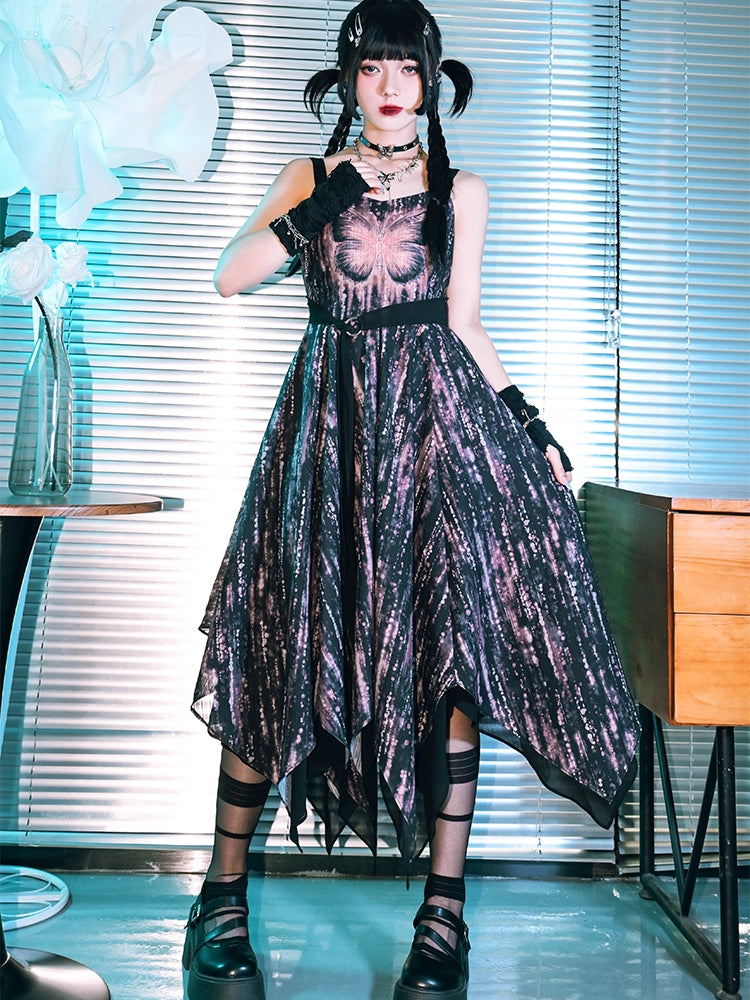 Butterfly Illusion Dark Style Double-Layer Chiffon Dress – Juwas