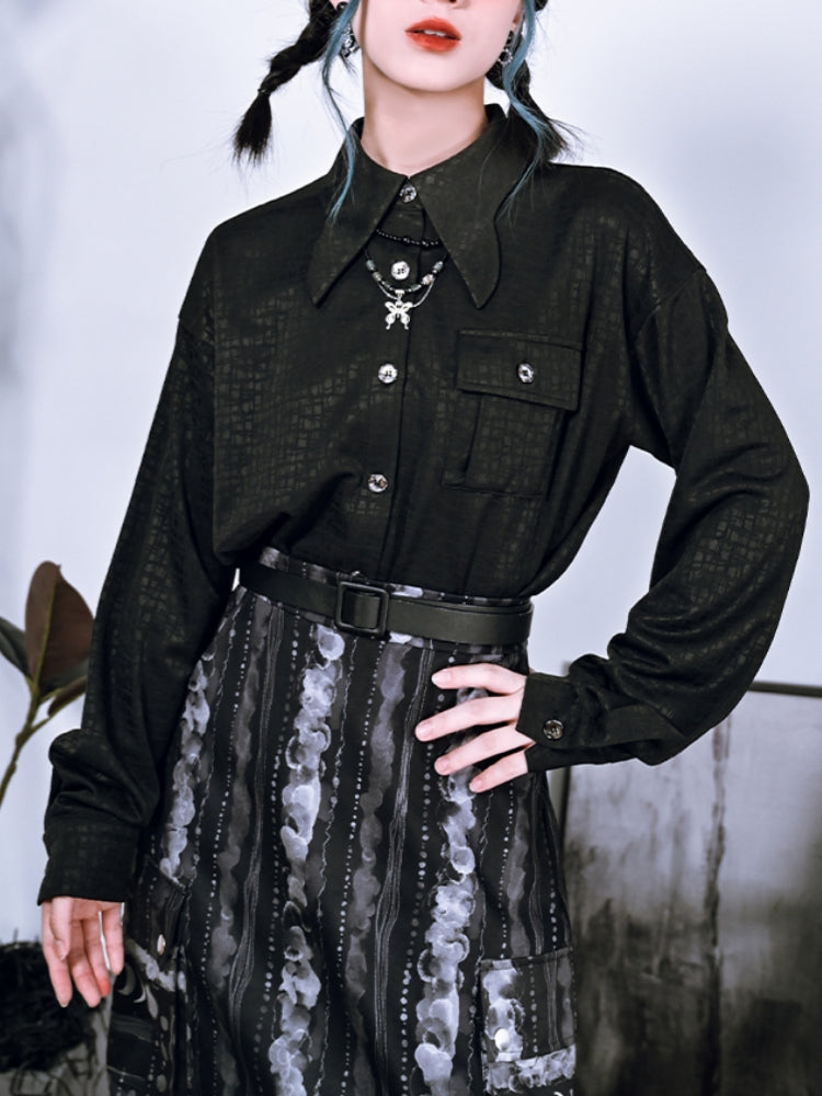 butterfly collar dress shirt Spring Autumn Black Shirt with Butterfly Collar M