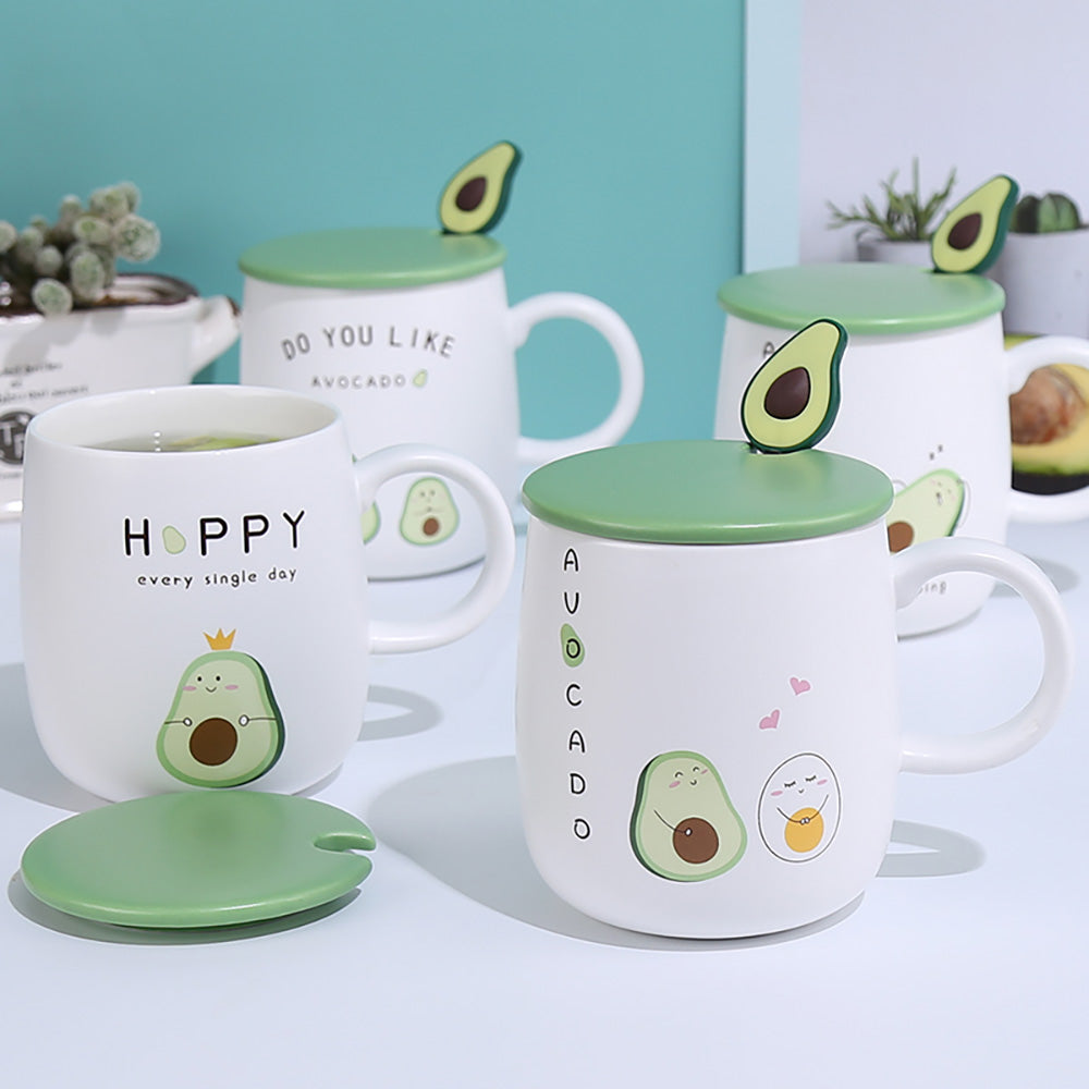 Cute Coffee Mugs Lid, Ceramic Coffee Mug Set, Avocado Mug Lid