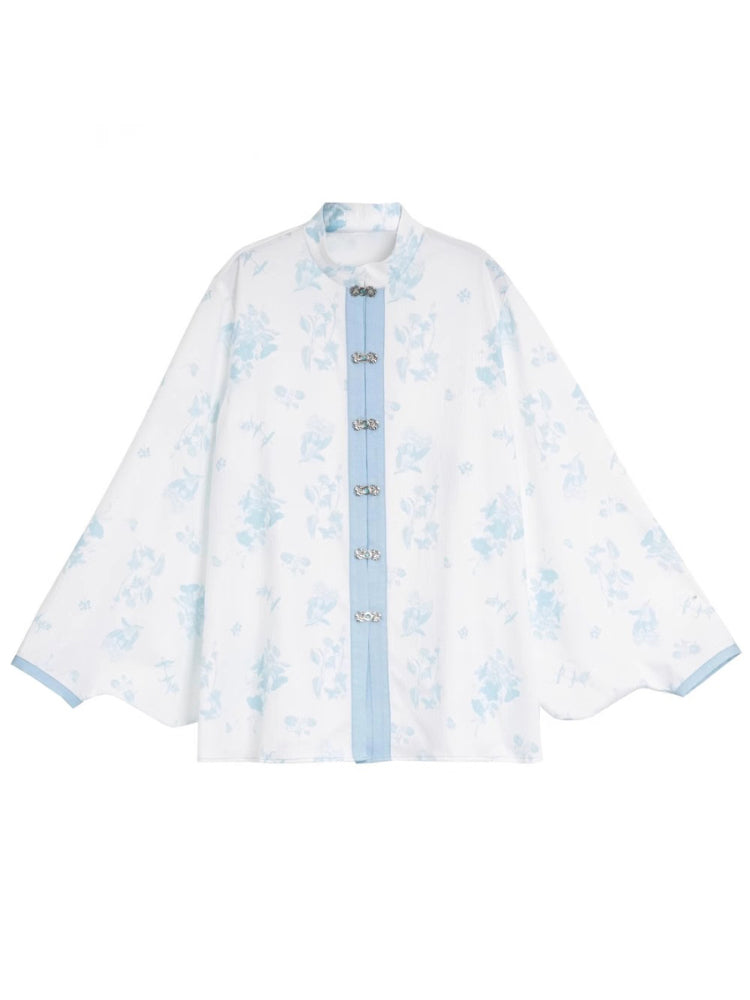 Light blue fusion layered design shirt dress skirt