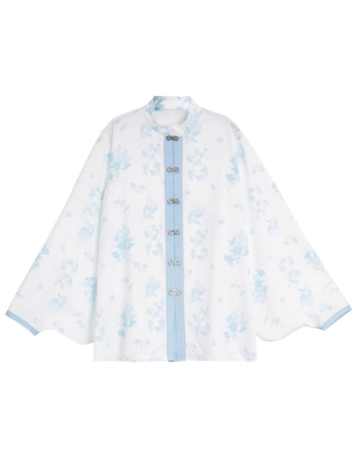 Light blue fusion layered design shirt dress skirt