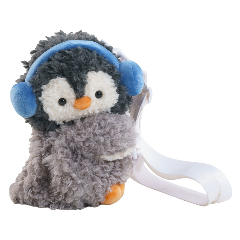 Adorable Plush Penguin Crossbody Bag with Blue Earmuffs
