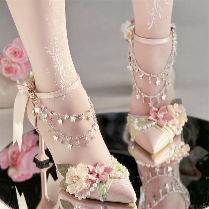 Floral Decoration High Heels Paris Wedding Shoes