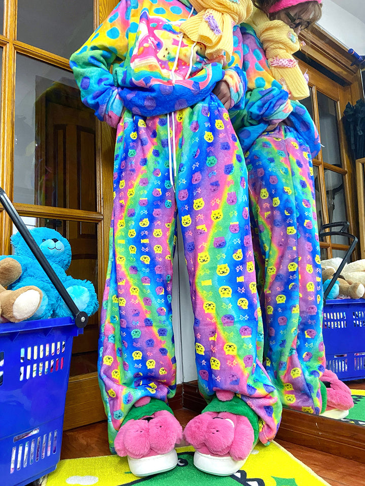 Rainbow Cat Star Plush Lounge Pants
