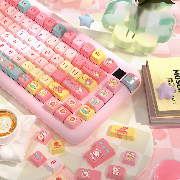 Cartoon Tulip Bear Keycaps Set for Mechanical Keyboards