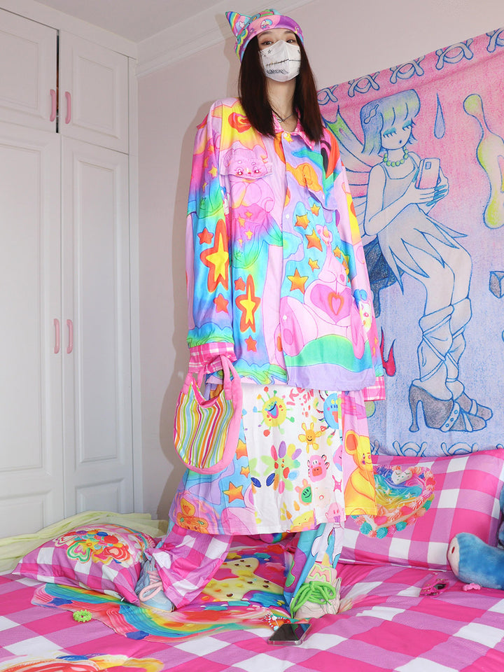 Pastel Bear Rainbow Button Up Shirt