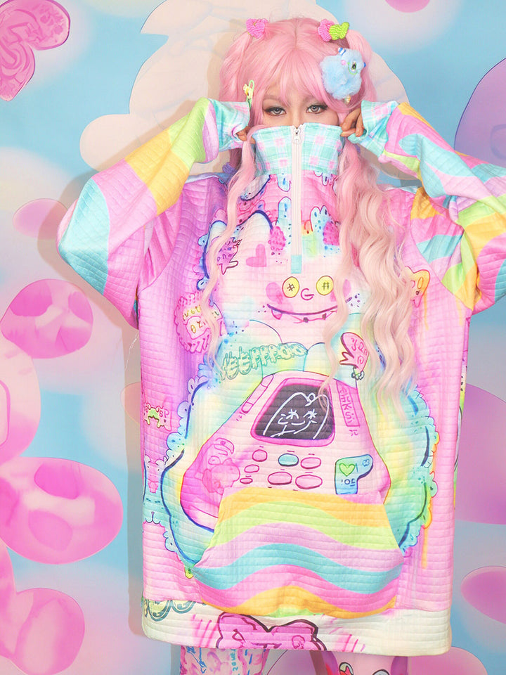Pastel Cartoon Phone Quarter Zip Sweatshirt
