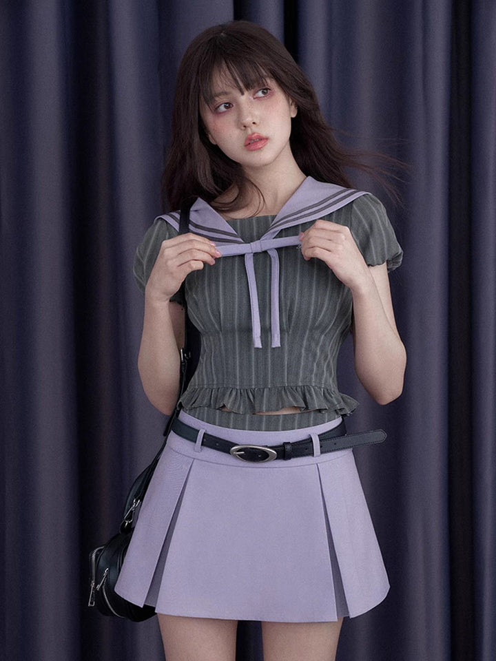 Lavender Layered Waist Belted Mini Skirt