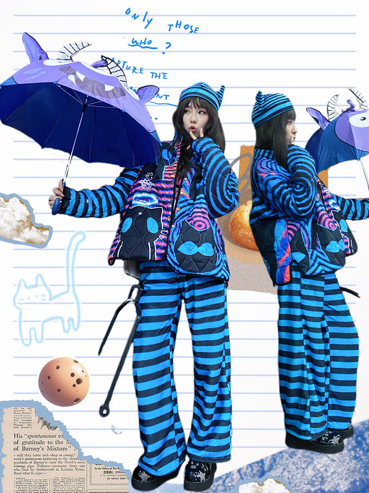 Blue Striped Loose Pants