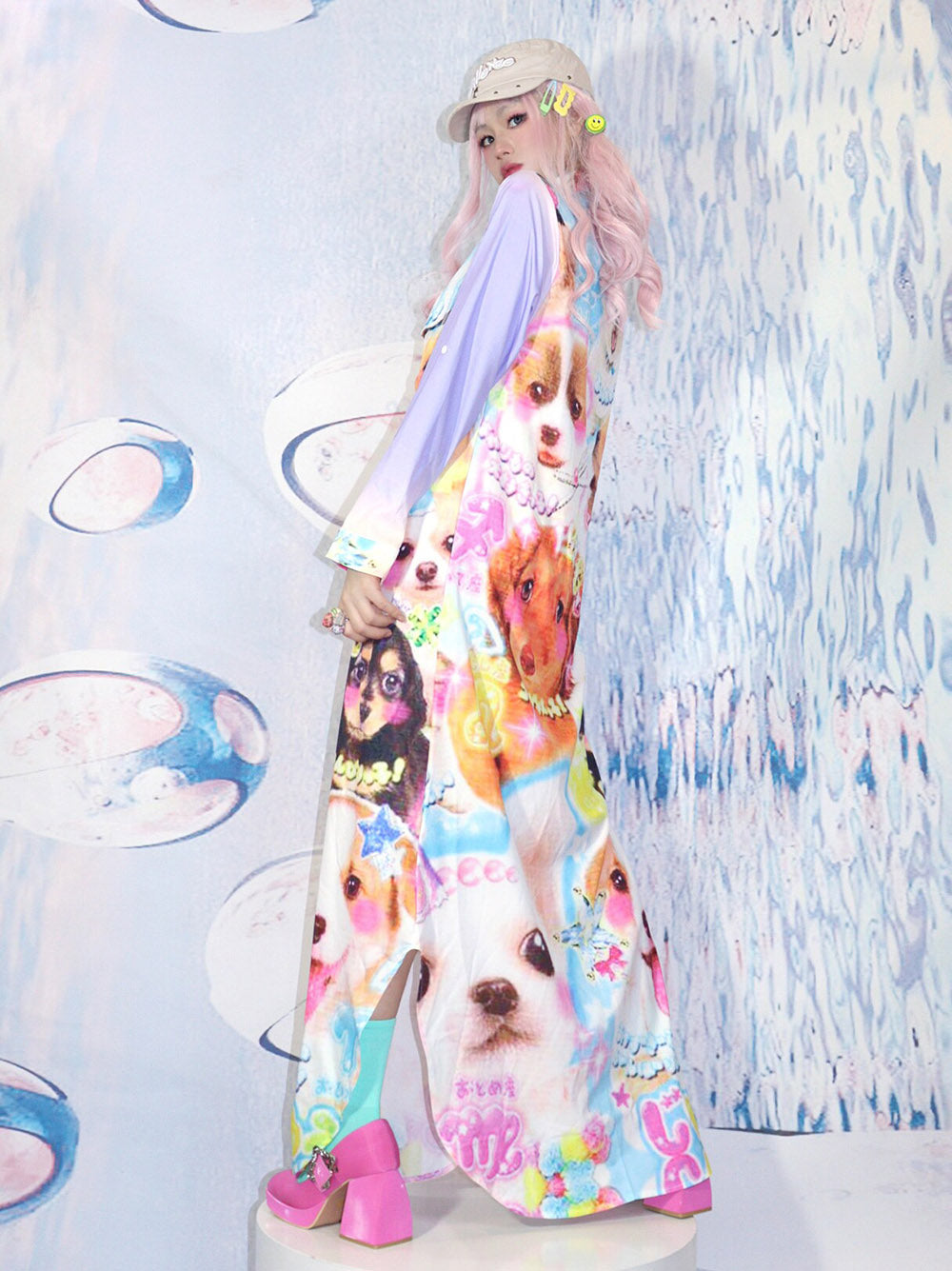 Multicolor Puppy Print Maxi Dress