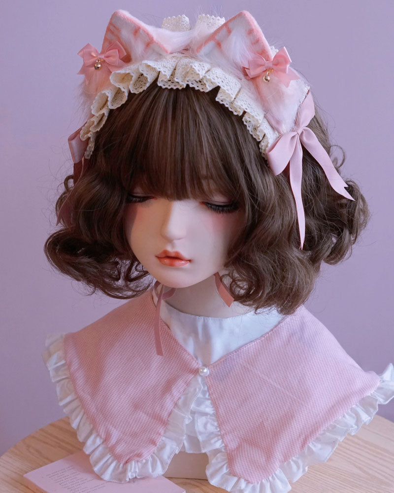 Pink Cat Ear Bell Lace Headband