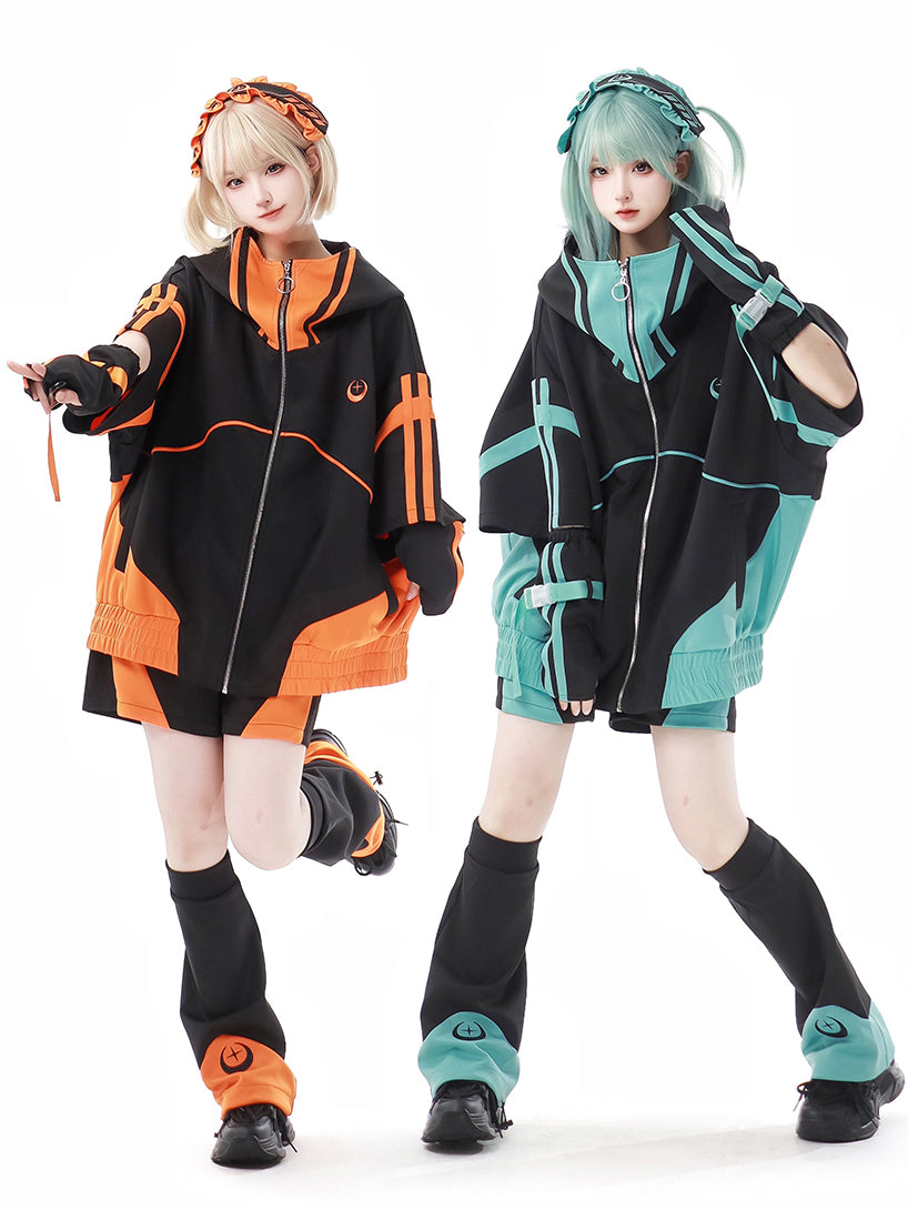 Star and Moon Embroidery Jirai Kei Jacket Arm Warmers Leg Warmers