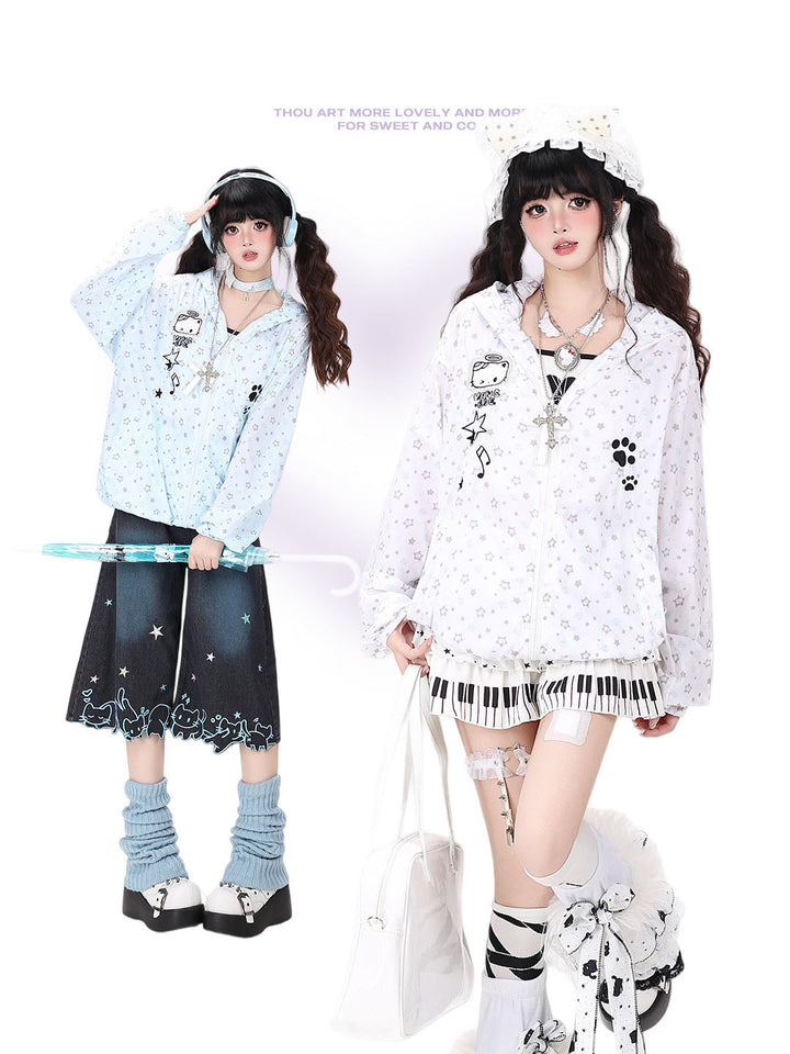 Pastel Star Print Hooded Sun Jacket
