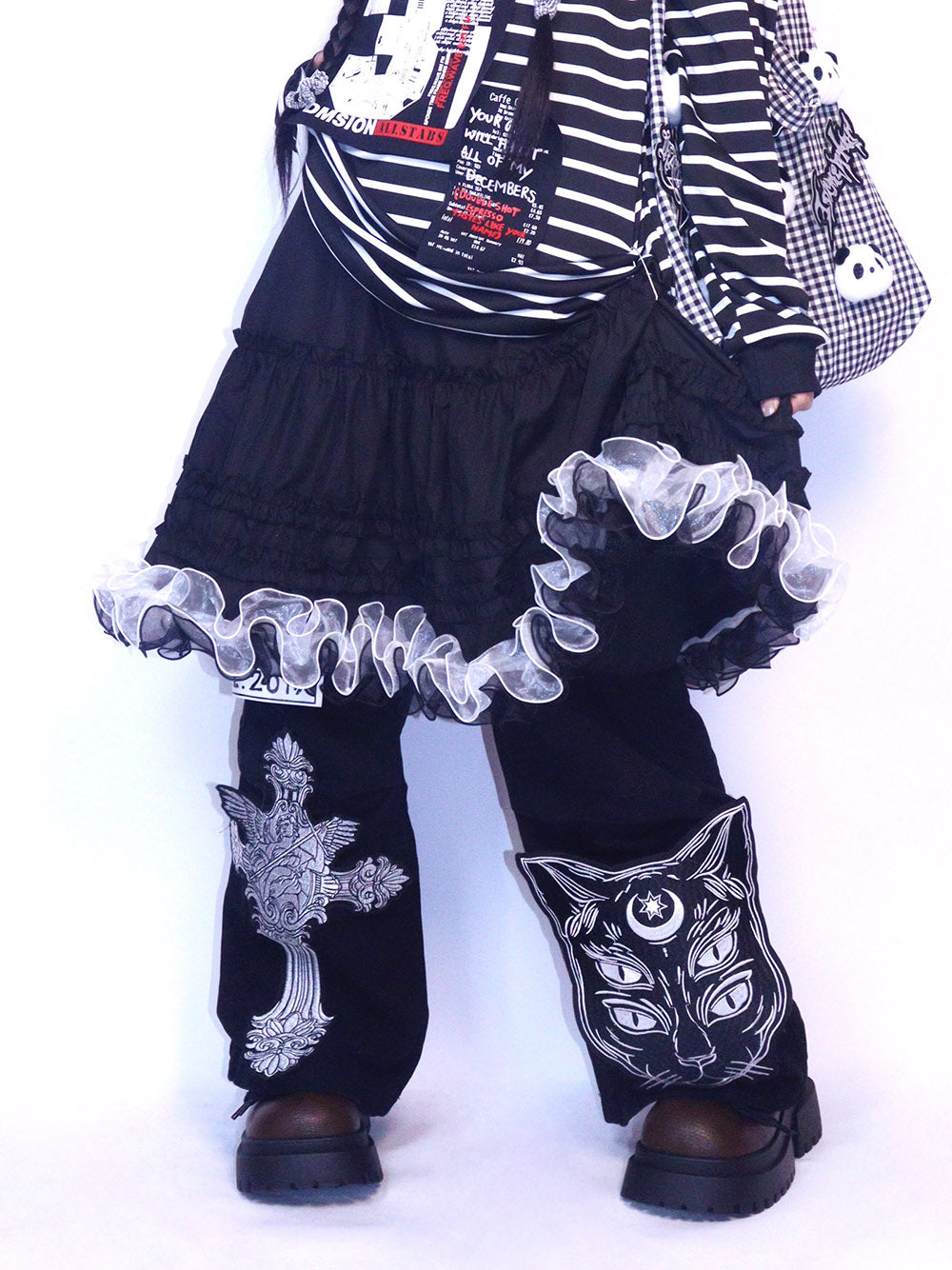 Black Contrast Ruffle Tiered Midi Skirt