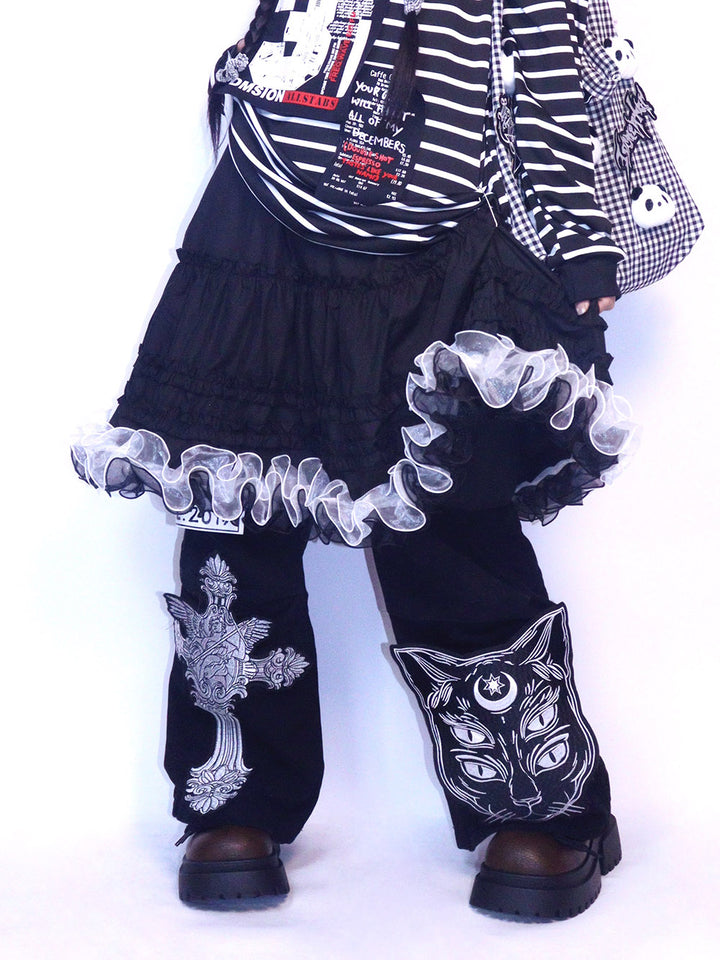 Black Contrast Ruffle Tiered Midi Skirt