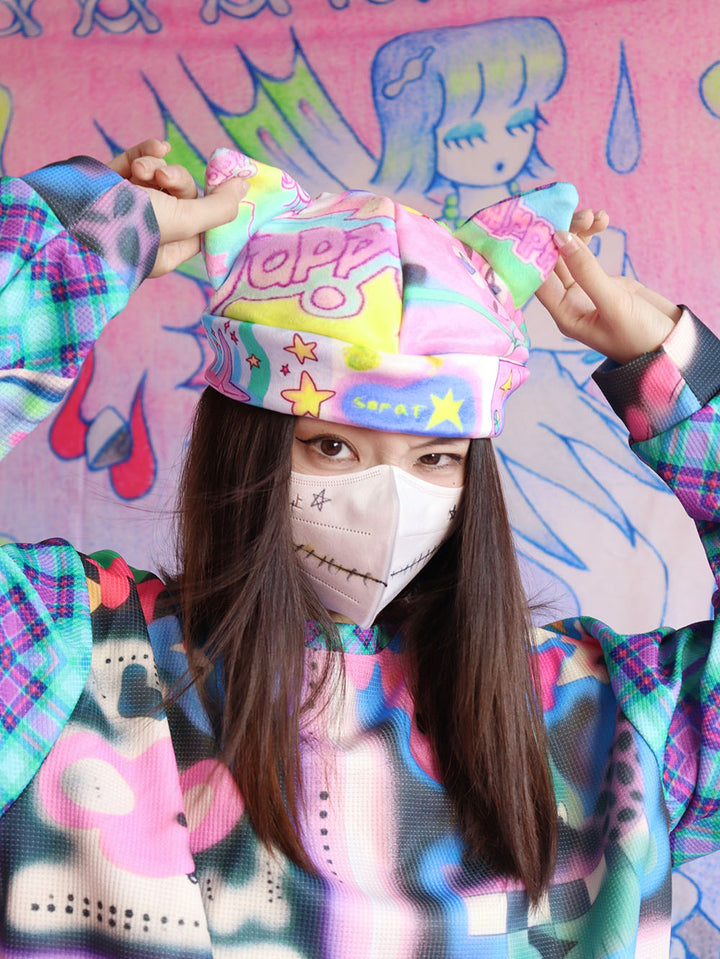 Colorful Graphic Cat Ear Beanie