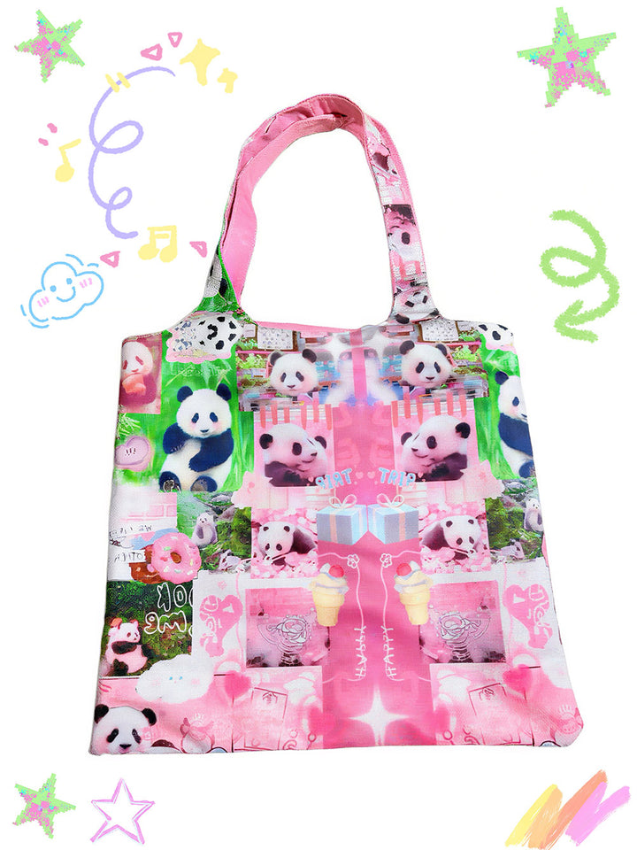 Pink Panda Collage Tote Bag