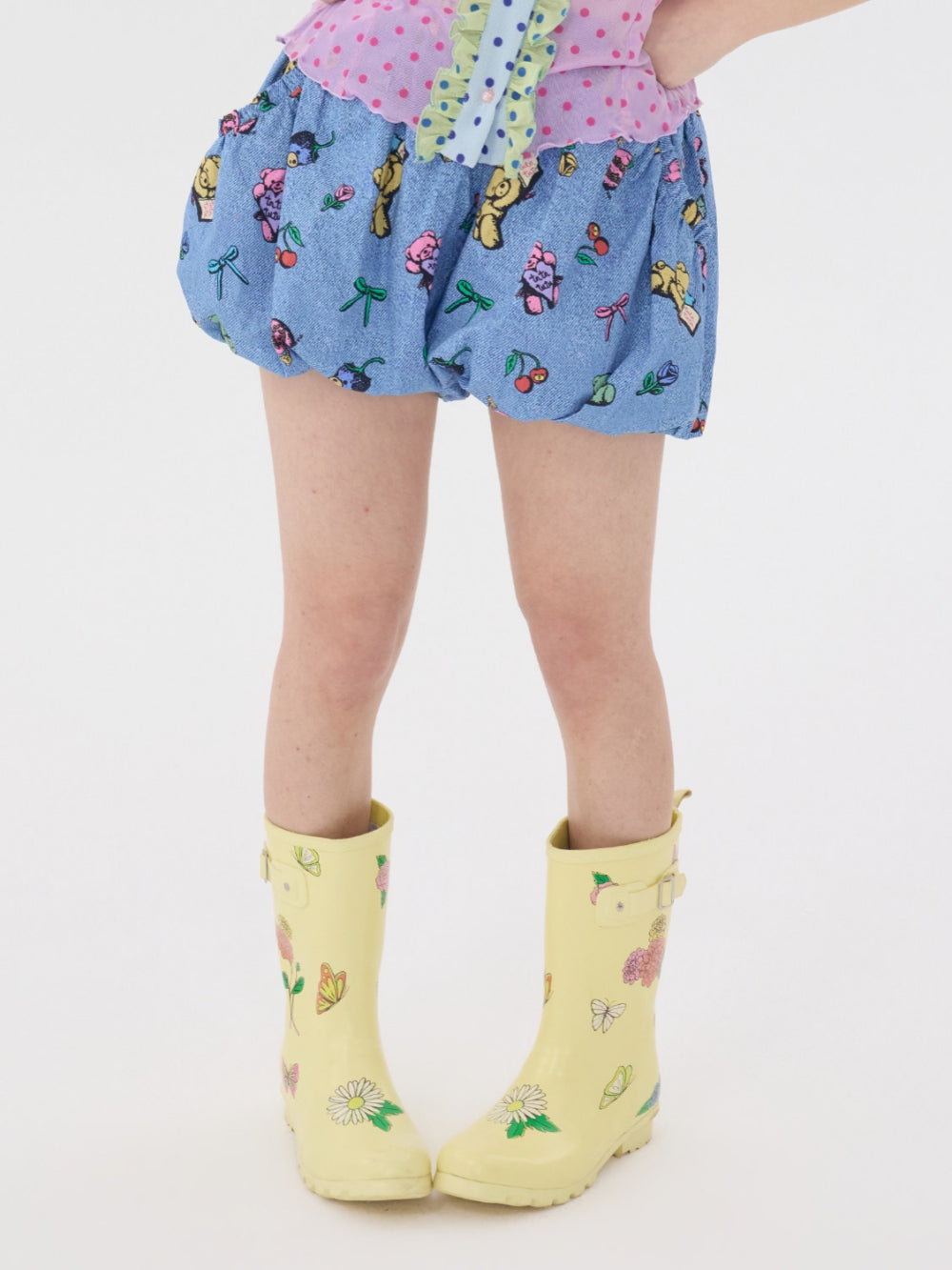 Pastel Bear Print Bubble Shorts