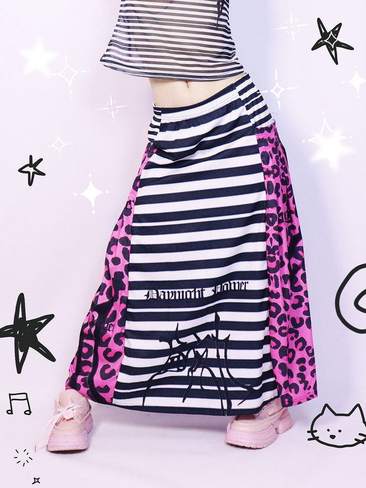 Pink Leopard Stripe Graphic Maxi Skirt
