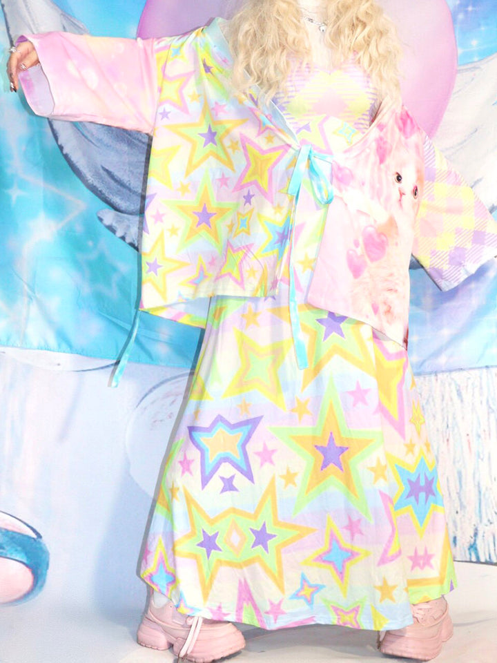 Pastel Rainbow Star Print Maxi Dress
