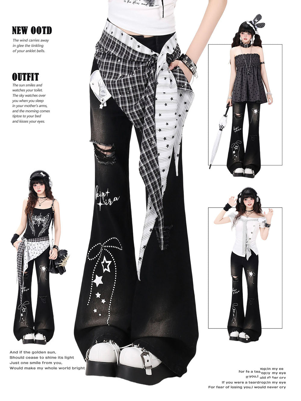 Black Star Rhinestone Flare Jeans