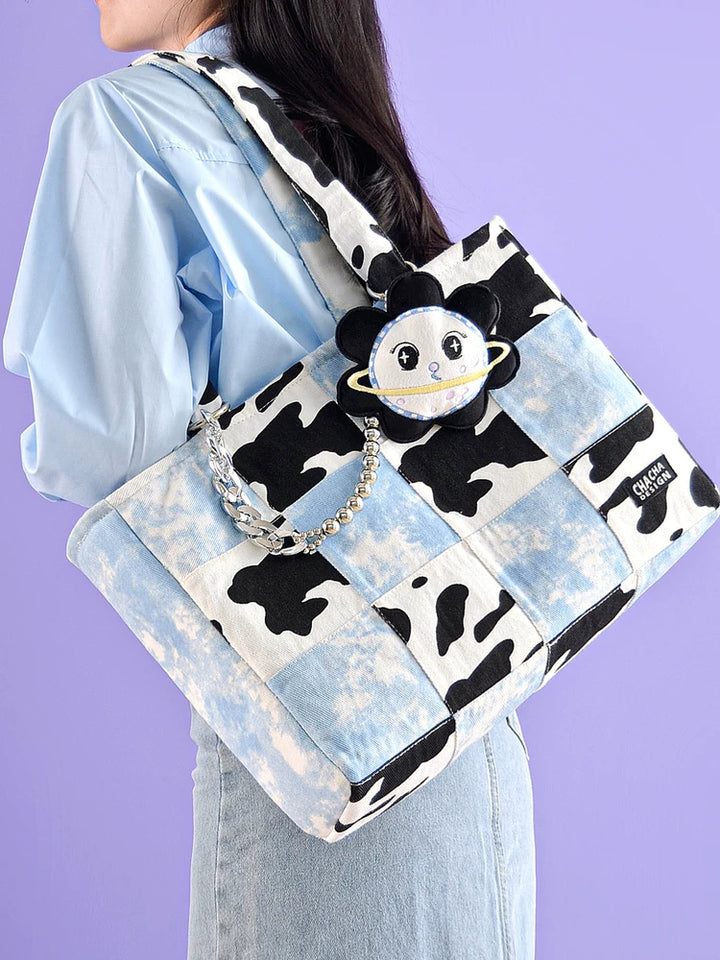 Cow Pattern Block Tote Bag