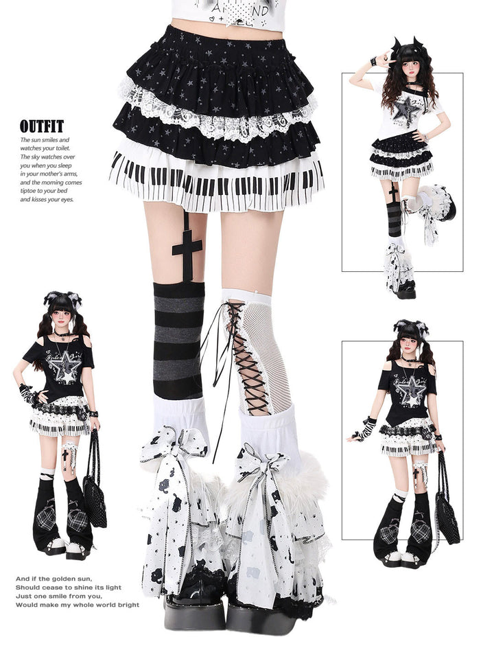 Star Graphic T-Shirt Piano Key Skirt