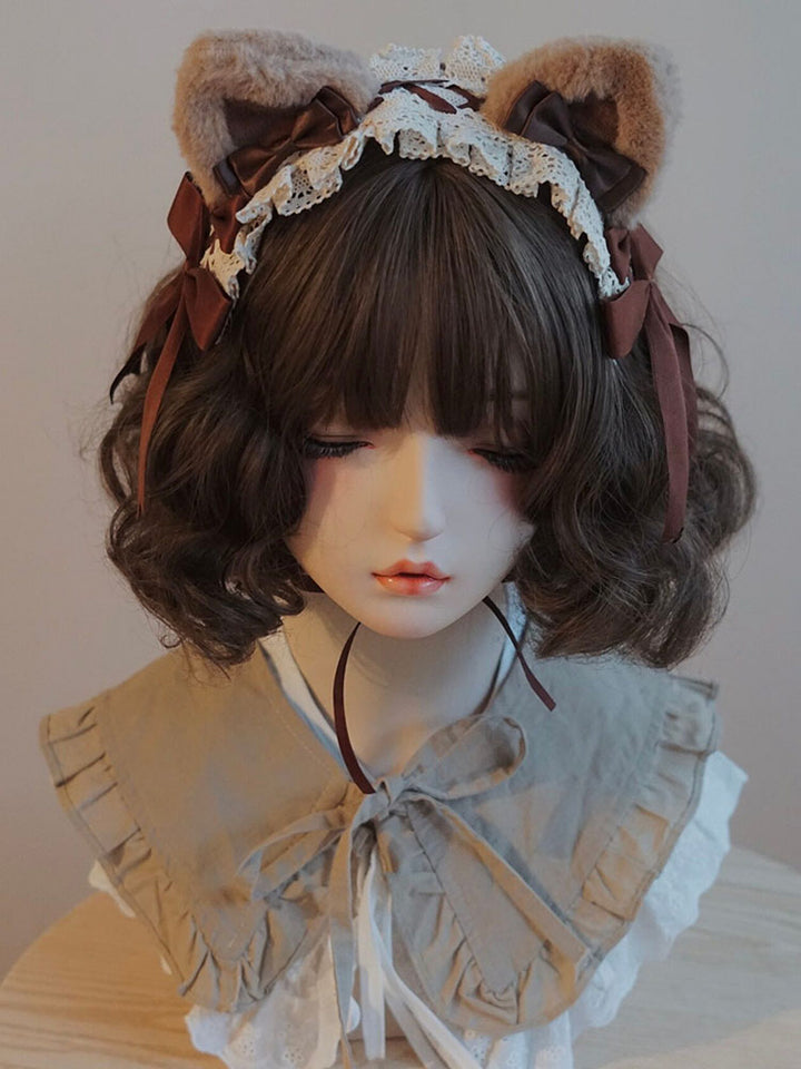 Brown Cat Ear Lace Bow Headband