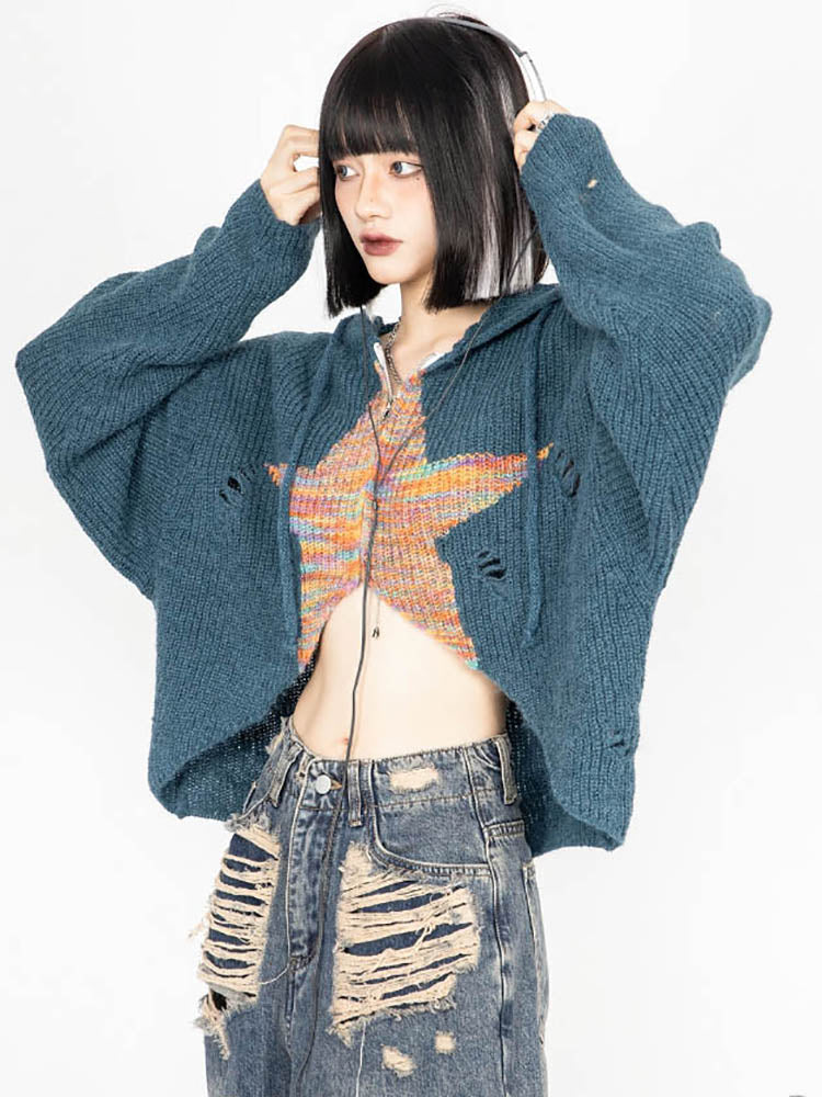 Star print hooded short sweater