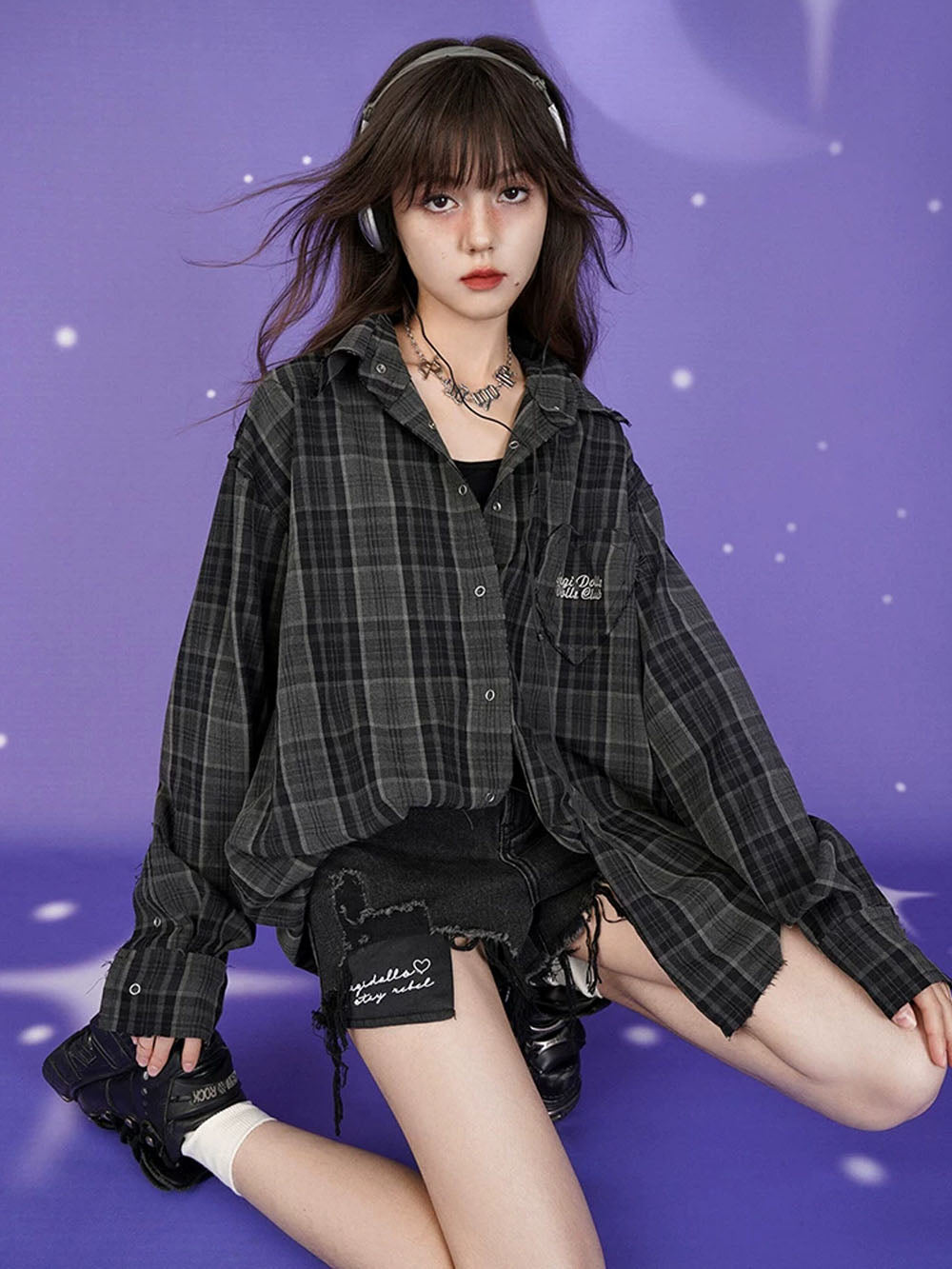 Black Distressed Patchwork Shorts