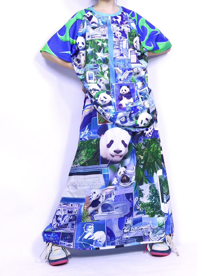 Blue Panda Collage Print Maxi Dress