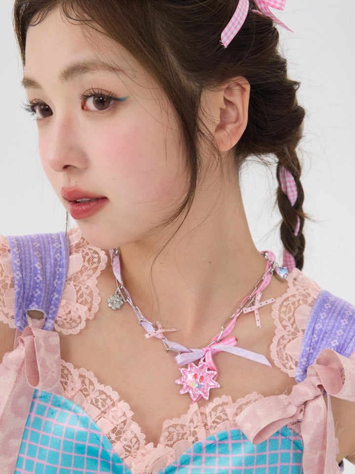 Pink Ribbon Star Charm Necklace