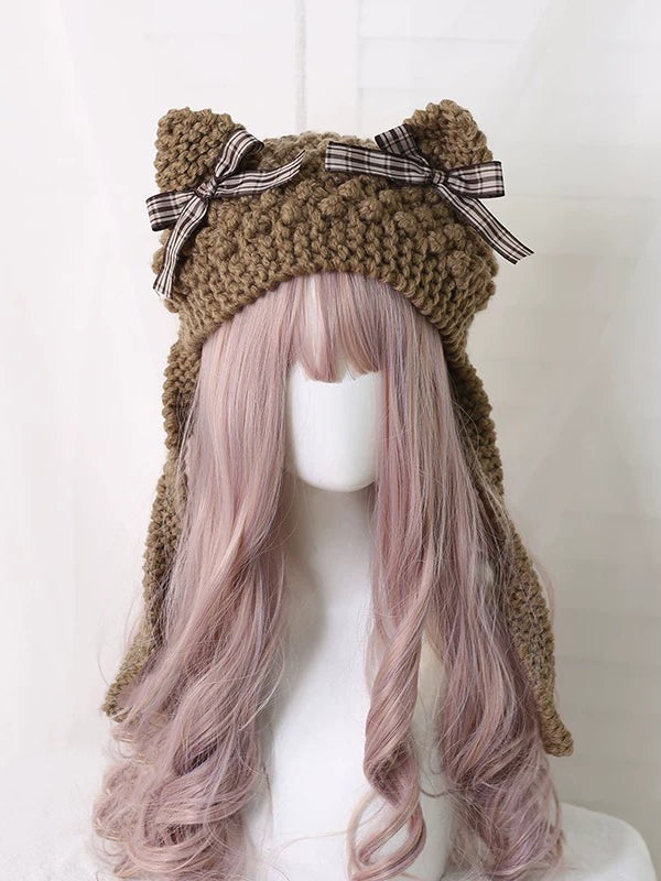 Cat Ear Bowknot Knitted Hat