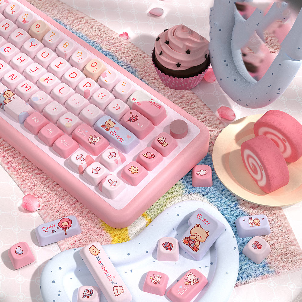 Cute Pink Cotton Candy Keycaps Set for Mechanical Keyboards
