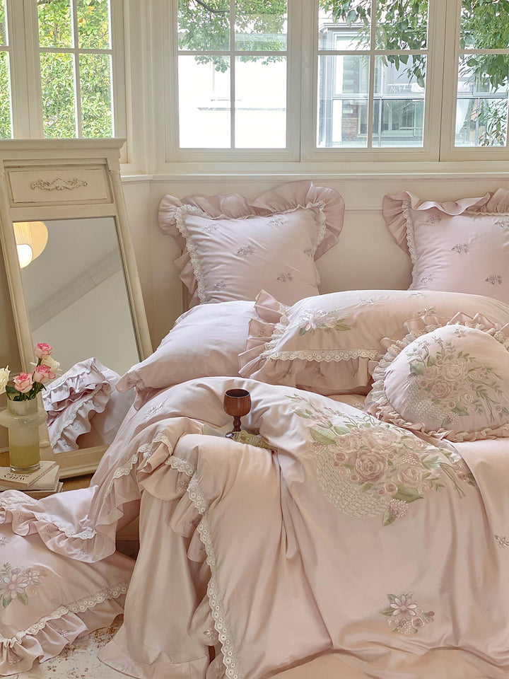 Rose Embroidery Lace Cotton Bedding Set