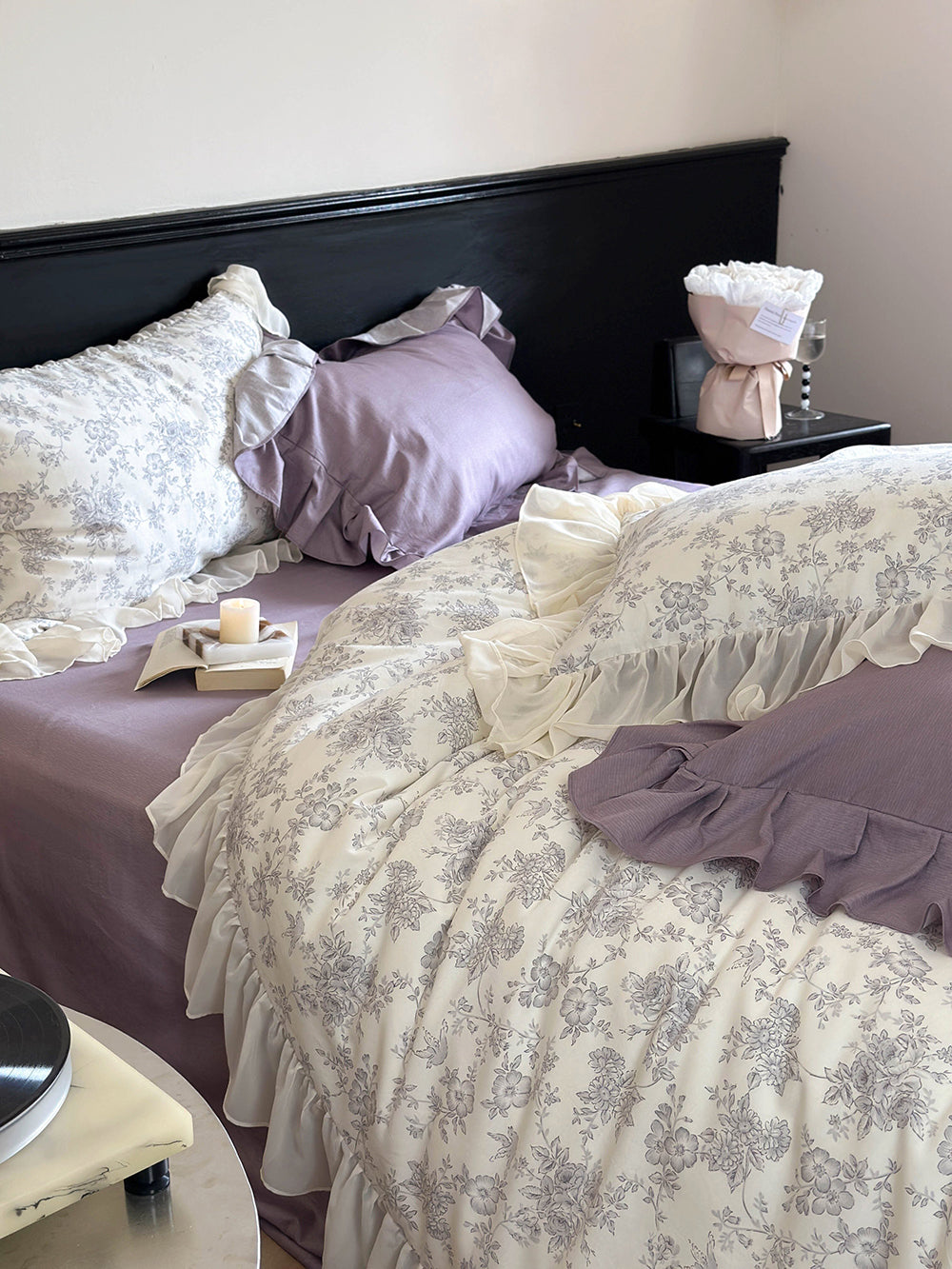 French Floral Print Lace Cotton Duvet Cover