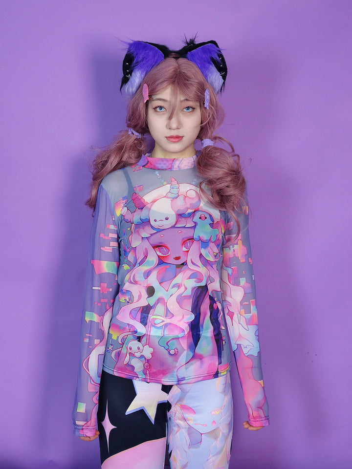 Pastel Anime Graphic Long Sleeve Top