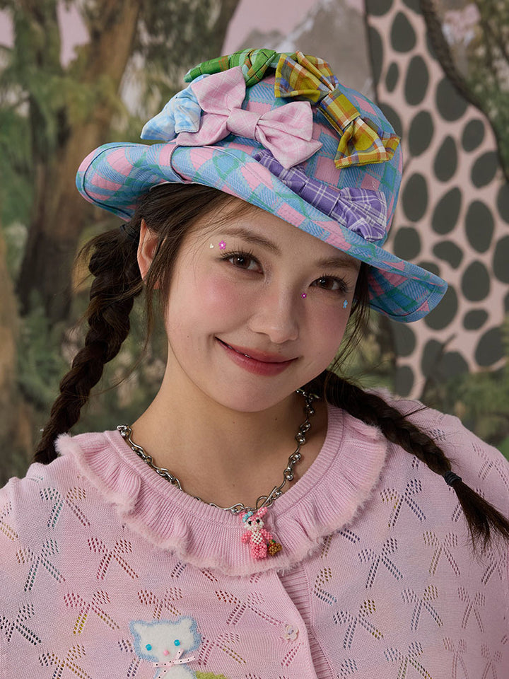 Pastel Plaid Bow Bucket Hat