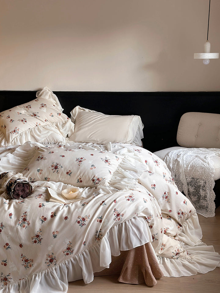 Vintage Rose Cotton Lotus Leaf Edge Bedding Set