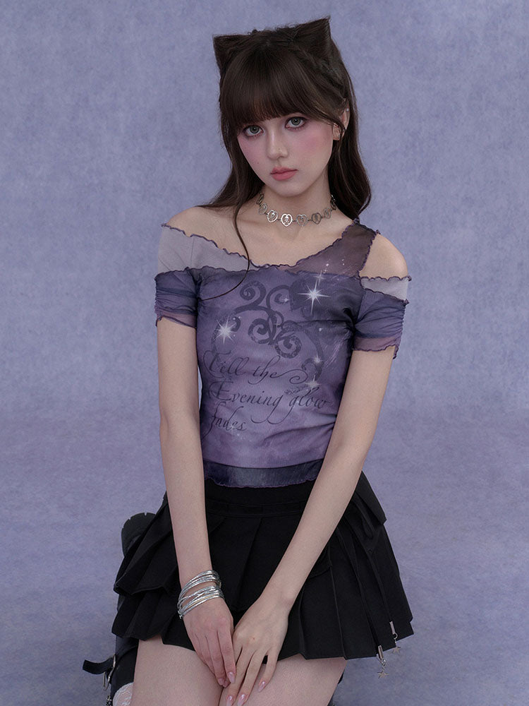 Purple Sheer Off Shoulder Fairy Top