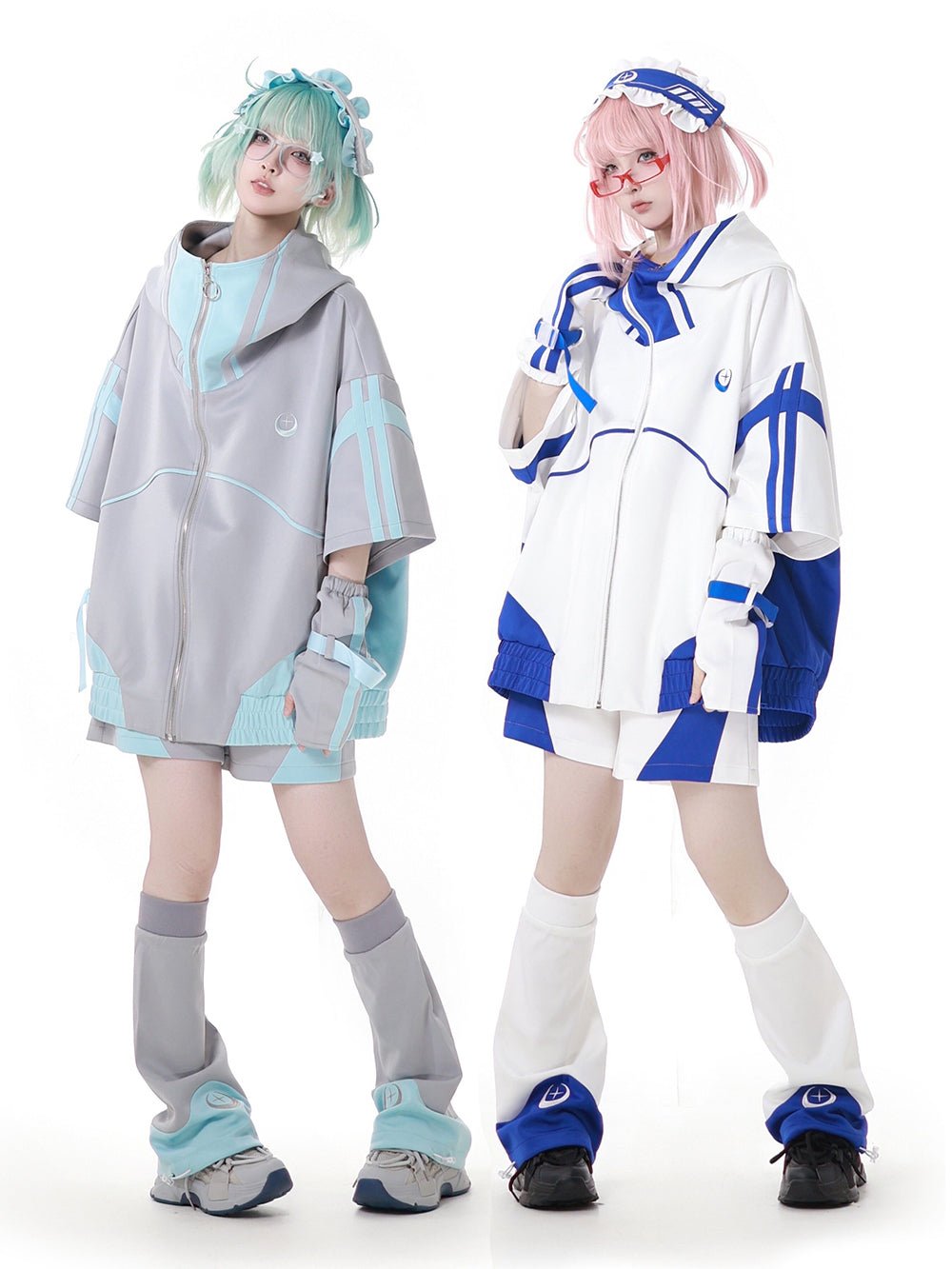 Cyber Y2K Hooded Jacket Shorts Pants Arm Sleeves Leg Warmers Headpiece