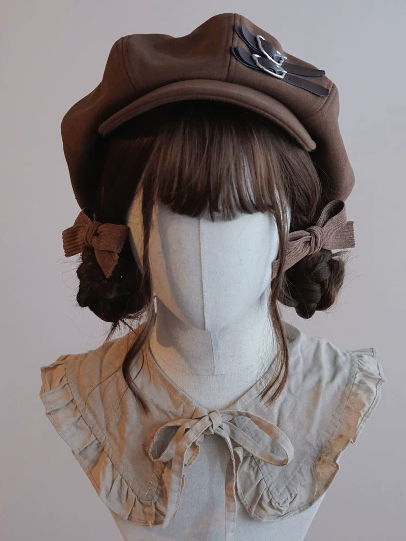 Brown Leather Buckle Beret