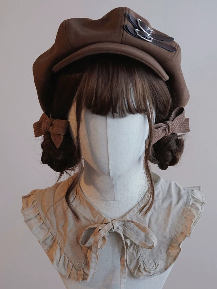 Brown Leather Buckle Beret