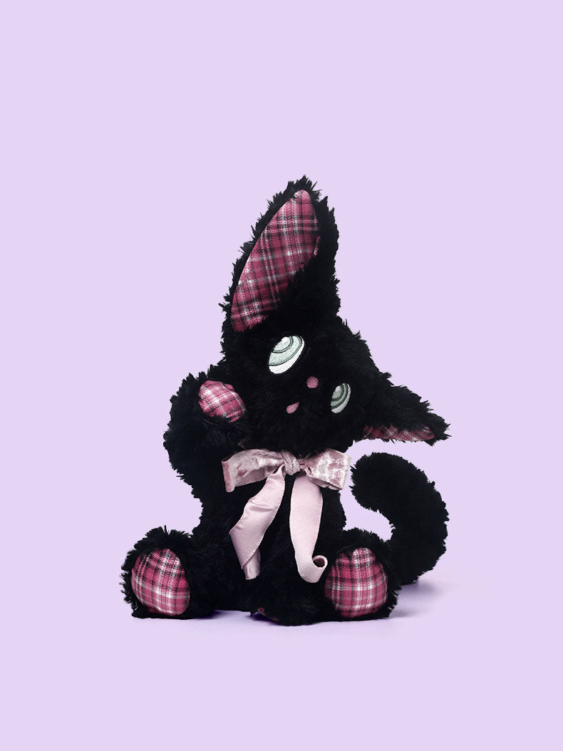 Gothic Black Cat Bow Plush Toy