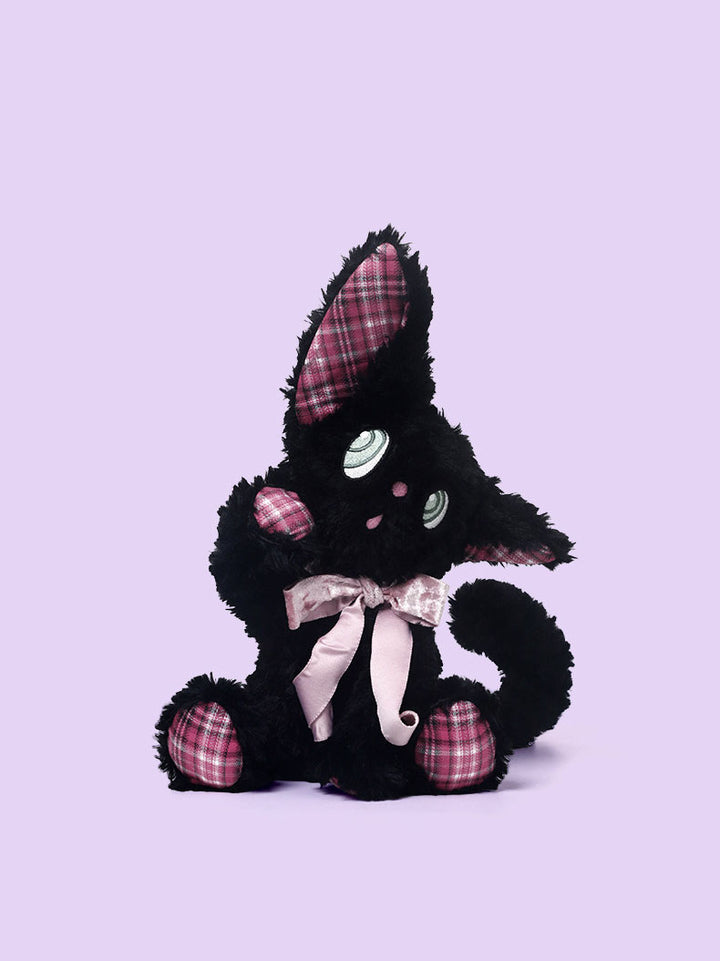 Gothic Black Cat Bow Plush Toy