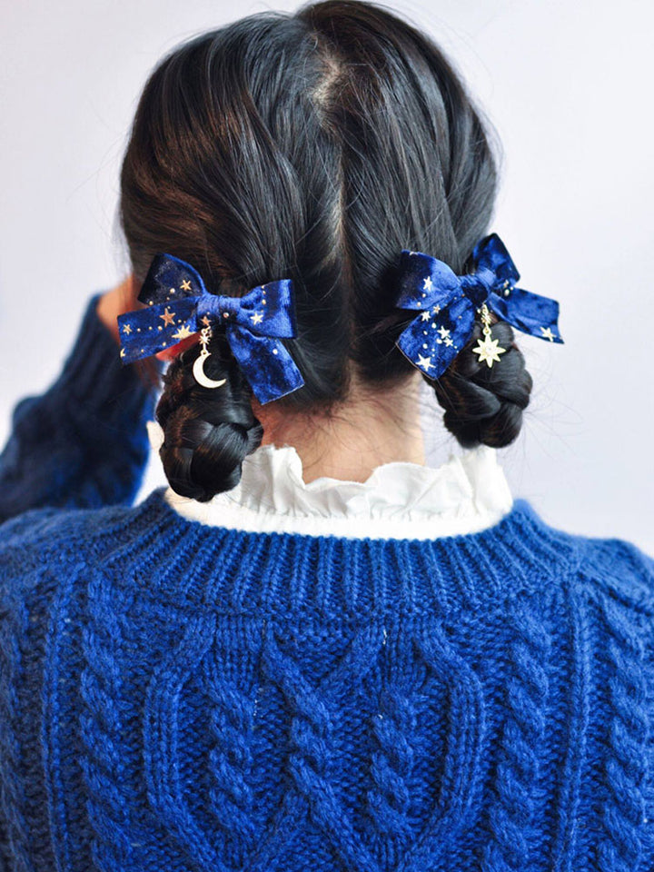 Star Moon Bow Hair Clip Pair