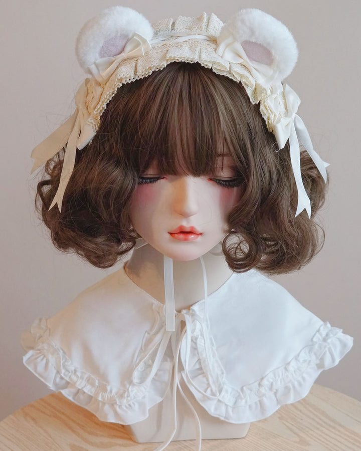 Off-White Bow Lace Bear Ear Headband