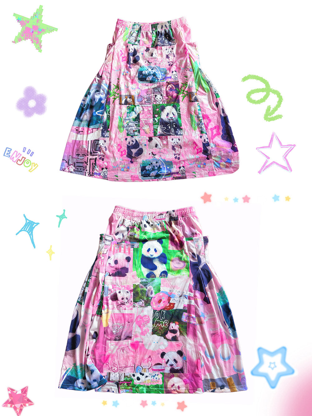 Pink Panda Collage Midi Skirt