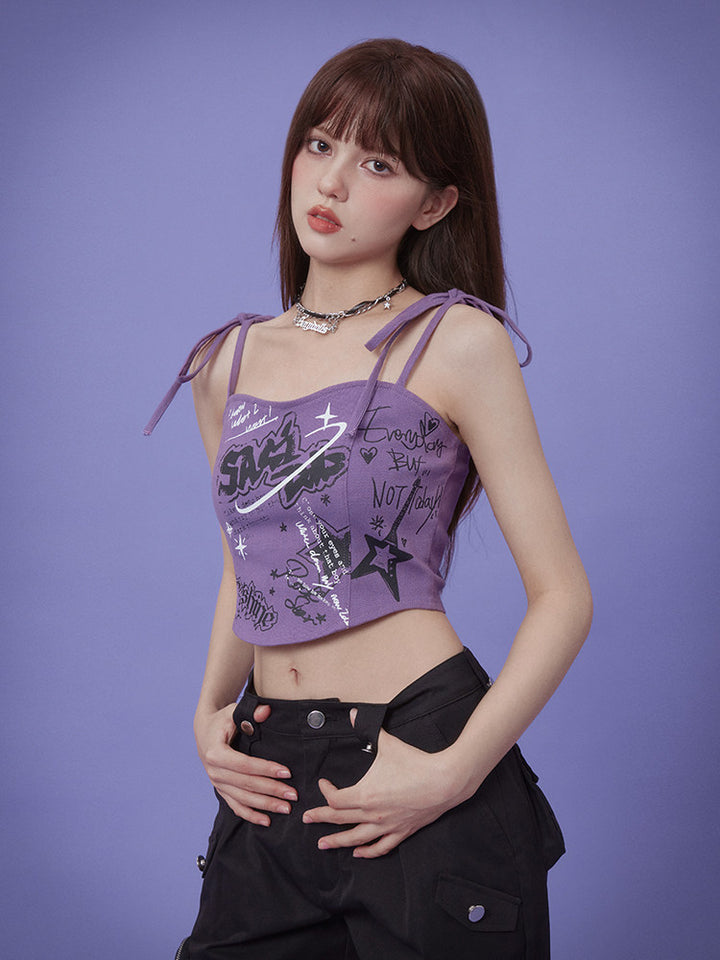 Vibrant Purple Graffiti Strappy Top