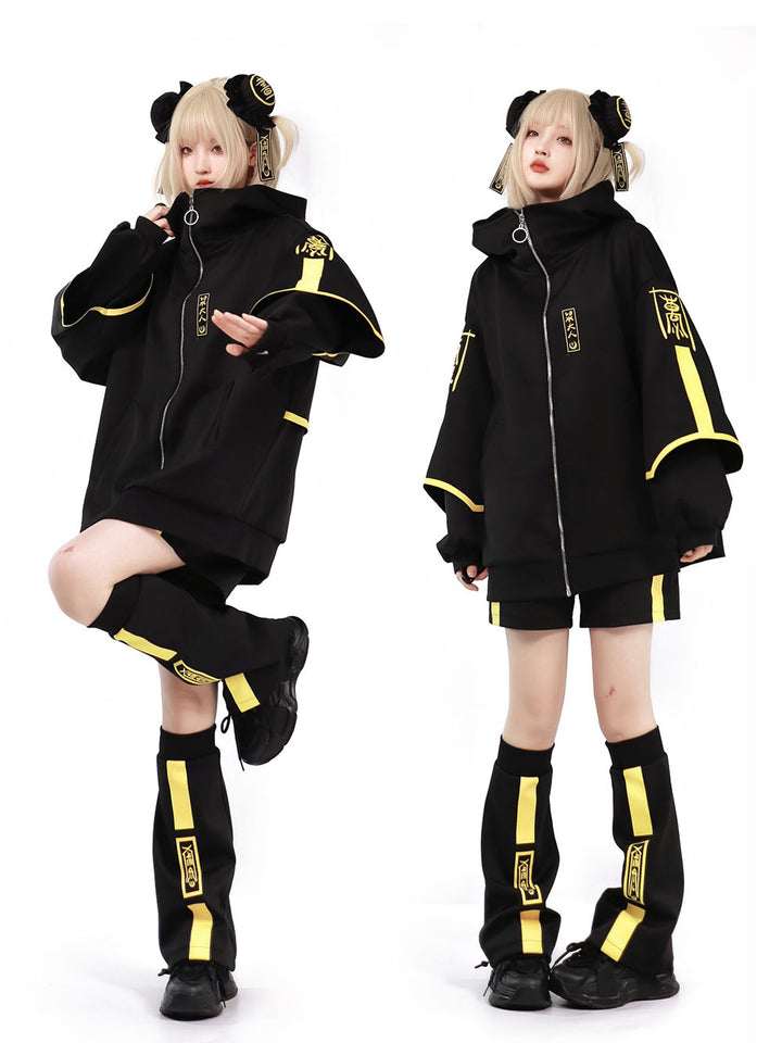 Black and Yellow Luminous Jacket Arm Warmers Leg Warmers Shorts Pants Hairclips